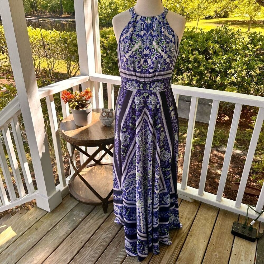 Eliza J Scarf Print Halter Maxi Dress | 8P